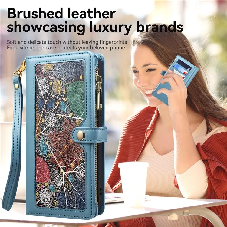 ESEBLE For Motorola Moto G54 5G Cover RFID Blocking Zipper Pocket Leather Phone Case - Blue