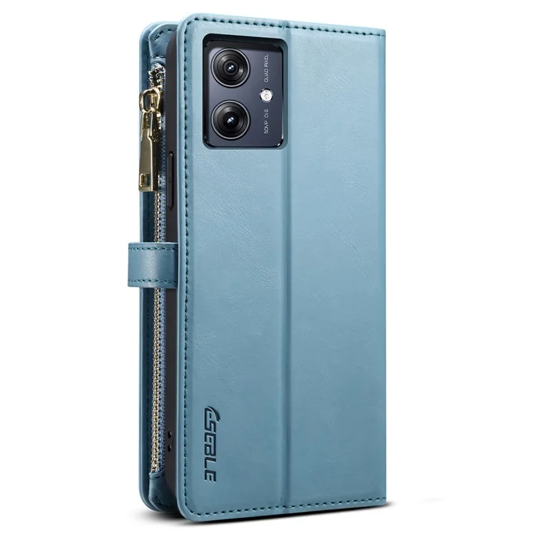 ESEBLE For Motorola Moto G54 5G Cover RFID Blocking Zipper Pocket Leather Phone Case - Blue
