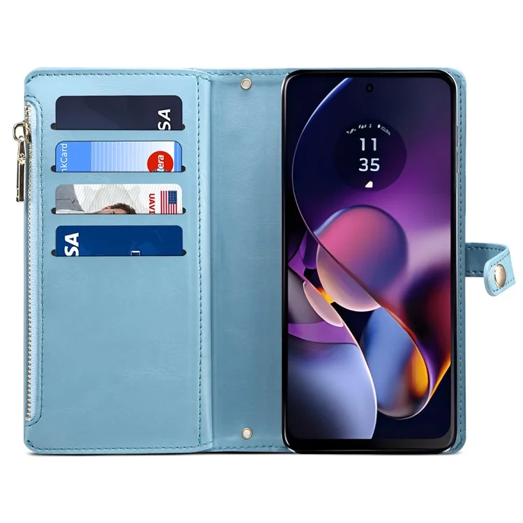 ESEBLE For Motorola Moto G54 5G Cover RFID Blocking Zipper Pocket Leather Phone Case - Blue