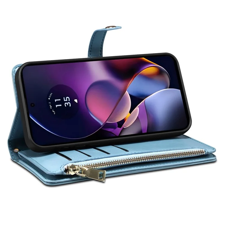 ESEBLE For Motorola Moto G54 5G Cover RFID Blocking Zipper Pocket Leather Phone Case - Blue