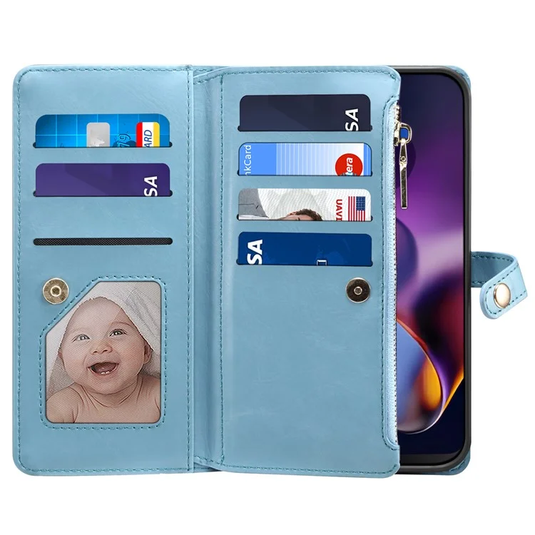 ESEBLE For Motorola Moto G54 5G Cover RFID Blocking Zipper Pocket Leather Phone Case - Blue
