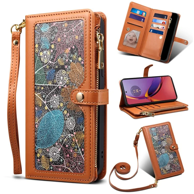 ESEBLE For Motorola Moto G84 5G Case Zipper Pocket Leather Wallet Phone Cover - Brown