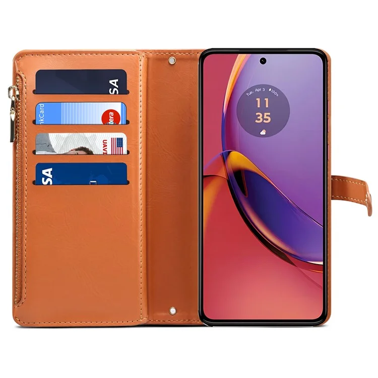ESEBLE For Motorola Moto G84 5G Case Zipper Pocket Leather Wallet Phone Cover - Brown