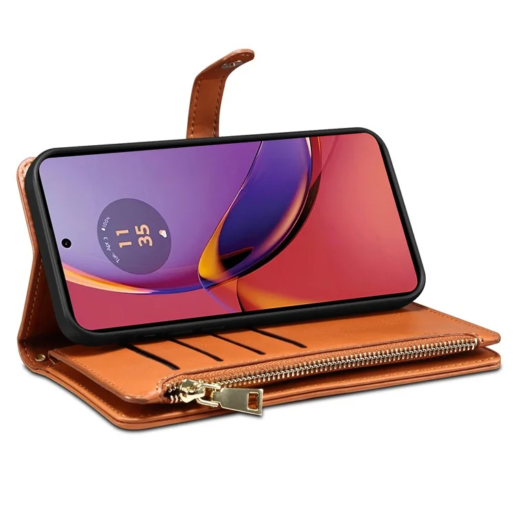 ESEBLE For Motorola Moto G84 5G Case Zipper Pocket Leather Wallet Phone Cover - Brown