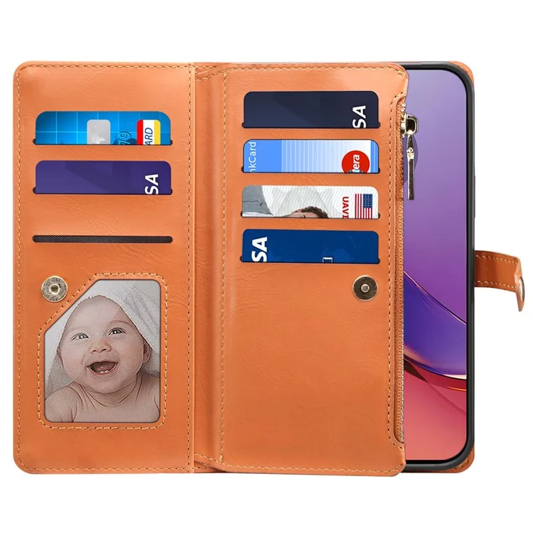 ESEBLE For Motorola Moto G84 5G Case Zipper Pocket Leather Wallet Phone Cover - Brown