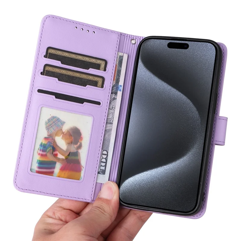 Custodia magnetica per iPhone 15 Pro BETOPNICE, cover rimovibile in pelle PU con cinturino - Viola
