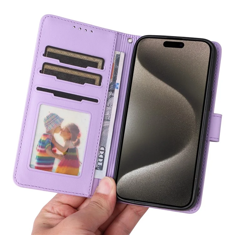 For iPhone 15 Pro Max Magnetic Case BETOPNICE Detachable PU Leather Phone Cover with Strap - Purple