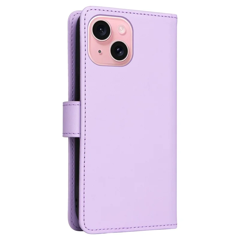 For iPhone 15 Magnetic Case BETOPNICE Detachable PU Leather Phone Cover with Strap - Purple