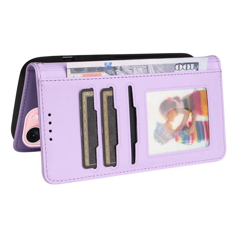 For iPhone 15 Magnetic Case BETOPNICE Detachable PU Leather Phone Cover with Strap - Purple