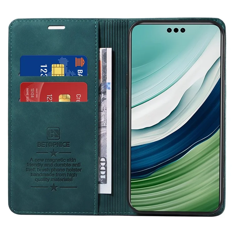 BETOPNICE 003 Чехол-кошелек для Huawei Mate 60, кожаный, с подставкой, с блокировкой RFID, зеленый