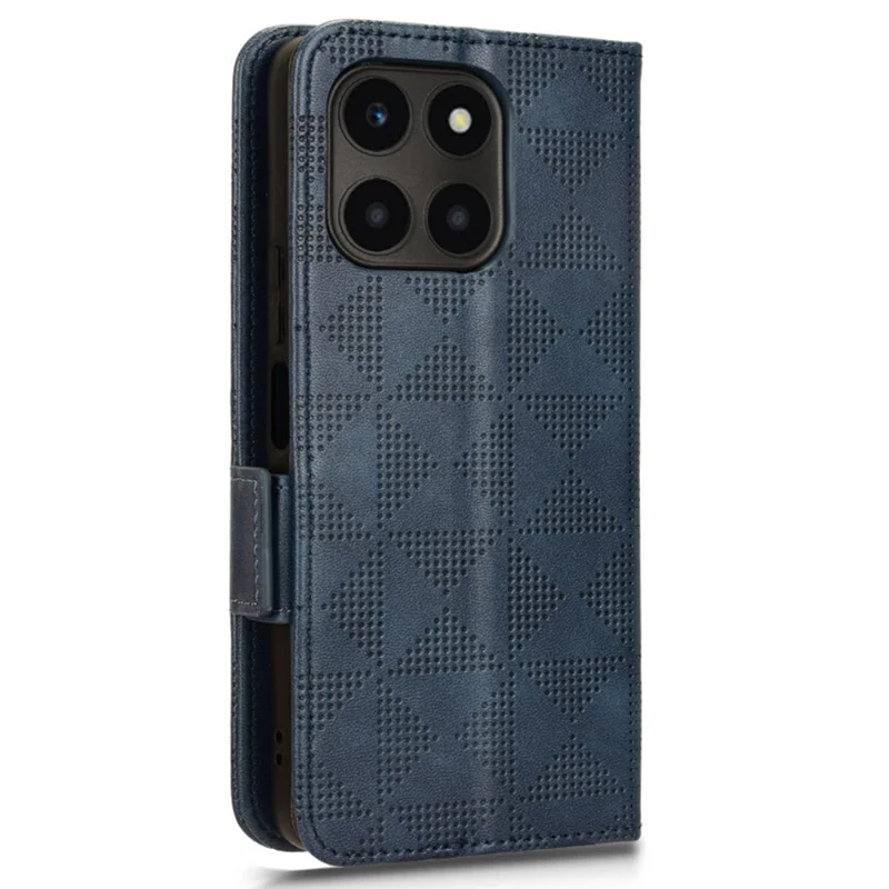For Honor X6a 4G Case Imprinted Triangle Stand PU Leather Phone Cover - Blue