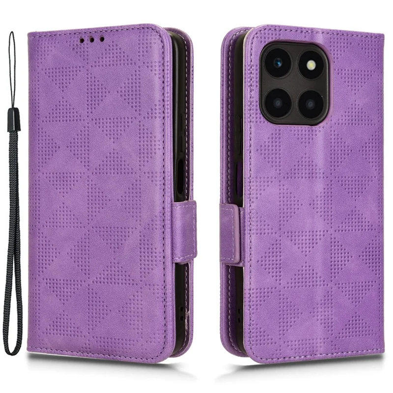 For Honor X6a 4G Case Imprinted Triangle Stand PU Leather Phone Cover - Purple