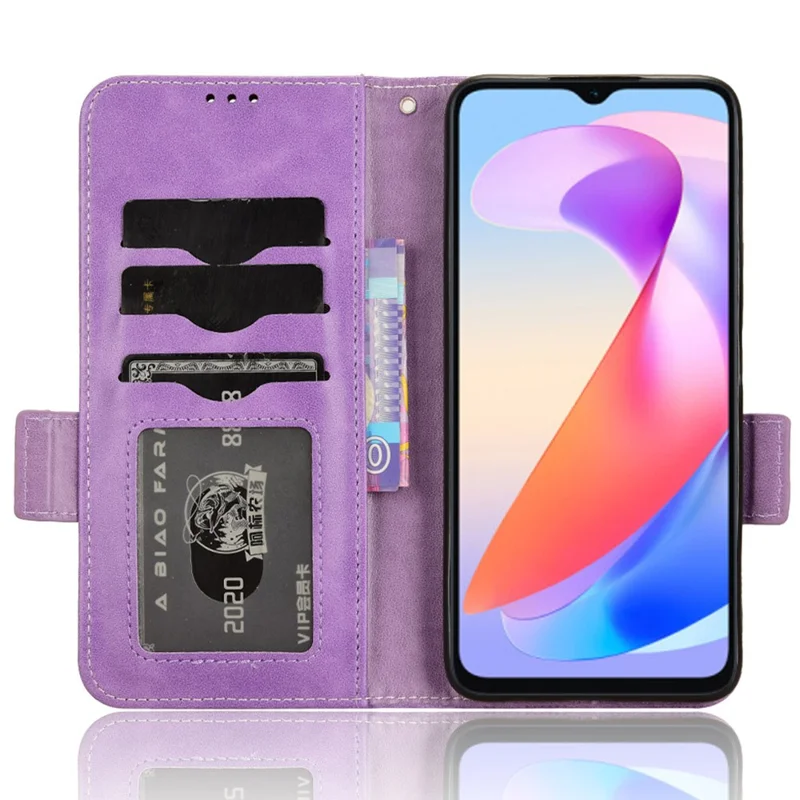 For Honor X6a 4G Case Imprinted Triangle Stand PU Leather Phone Cover - Purple