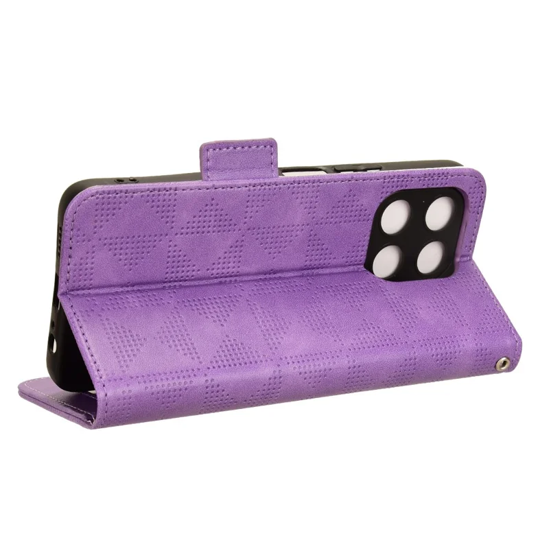 For Honor X6a 4G Case Imprinted Triangle Stand PU Leather Phone Cover - Purple