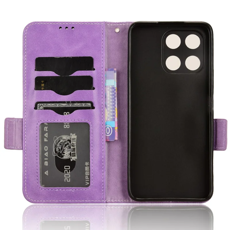 For Honor X6a 4G Case Imprinted Triangle Stand PU Leather Phone Cover - Purple