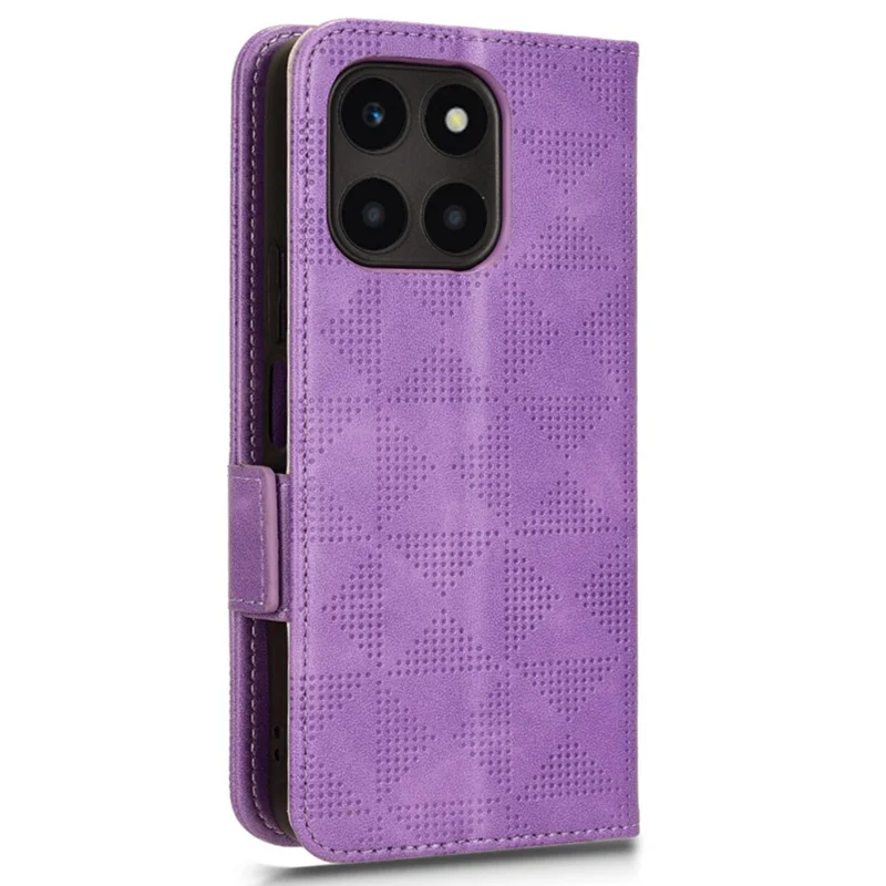 For Honor X6a 4G Case Imprinted Triangle Stand PU Leather Phone Cover - Purple