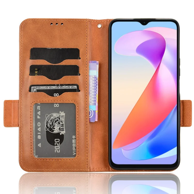 For Honor X6a 4G Case Imprinted Triangle Stand PU Leather Phone Cover - Brown