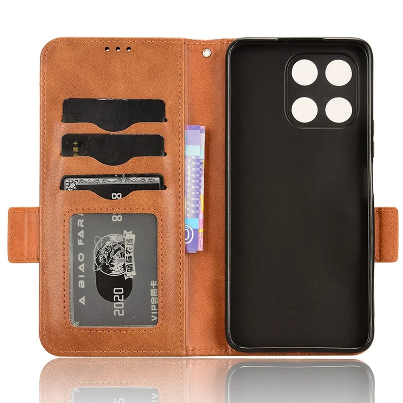 For Honor X6a 4G Case Imprinted Triangle Stand PU Leather Phone Cover - Brown