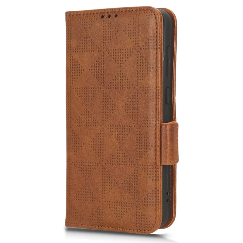 For Honor X6a 4G Case Imprinted Triangle Stand PU Leather Phone Cover - Brown