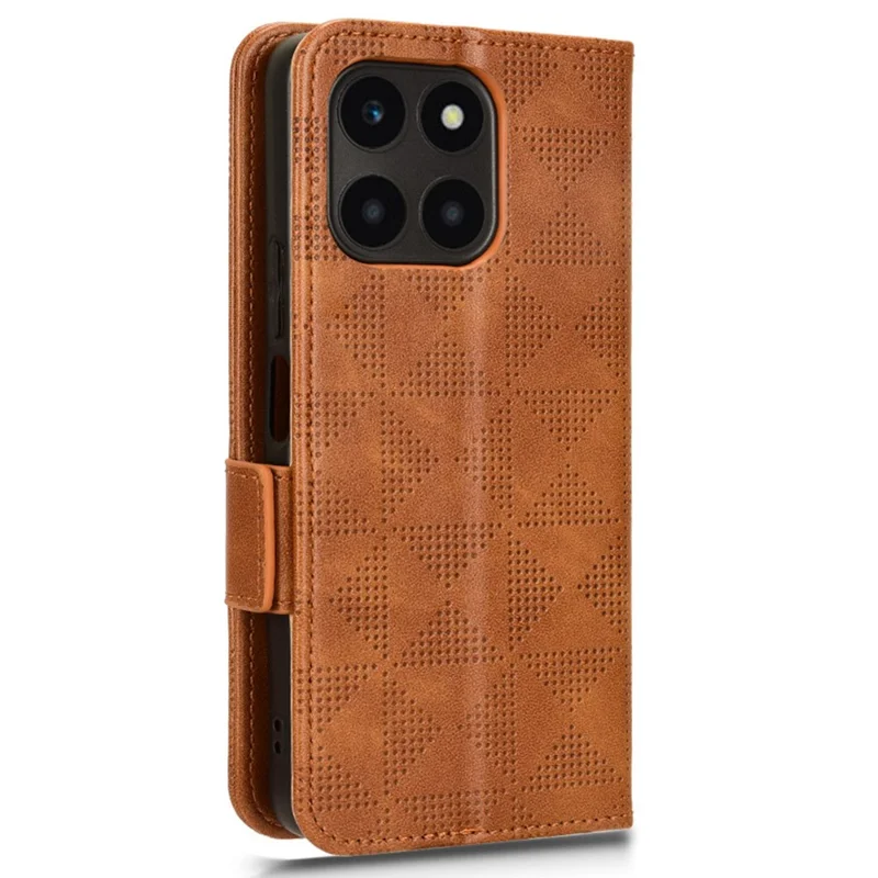 For Honor X6a 4G Case Imprinted Triangle Stand PU Leather Phone Cover - Brown