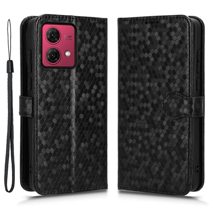 For Motorola Moto G84 5G Case PU Leather Imprinted Cell Phone Stand Cover - Black