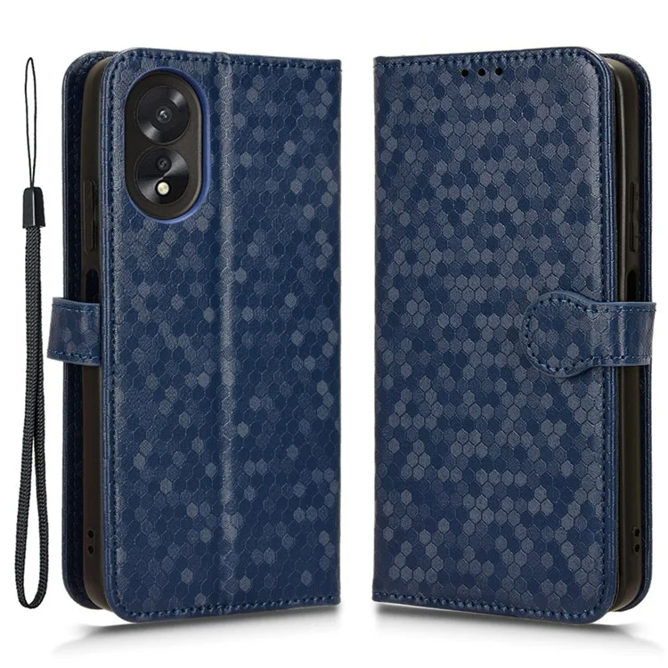 For Oppo A38 4G Case PU Leather Imprinted Foldable Stand Cell Phone Cover - Dark Blue
