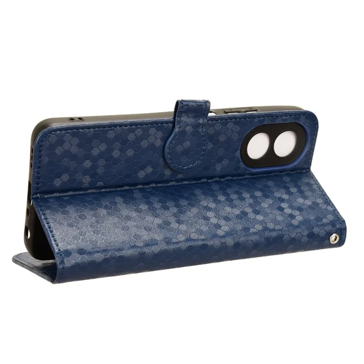 For Oppo A38 4G Case PU Leather Imprinted Foldable Stand Cell Phone Cover - Dark Blue