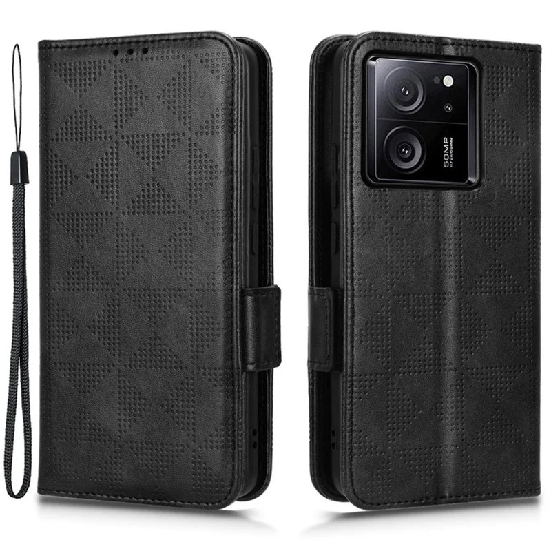 For Xiaomi Redmi K60 Ultra / 13T / 13T Pro Case Imprinted Triangle Anti-drop PU Leather Phone Cover - Black