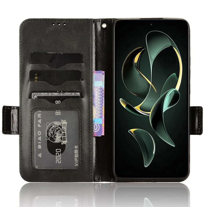 For Xiaomi Redmi K60 Ultra / 13T / 13T Pro Case Imprinted Triangle Anti-drop PU Leather Phone Cover - Black