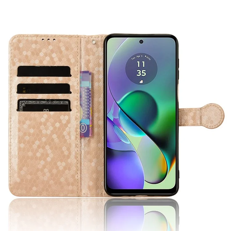 Per Motorola Moto G54 5G Case Anti-Scratch PU Leather Stand Shell Imprinted Wallet Phone Cover - Rose Gold