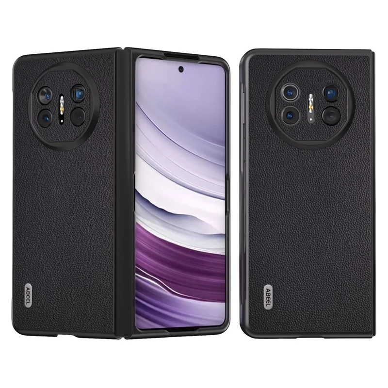 ABEEL For Huawei Mate X5 Case Genuine Cow Leather Coating Phone Cover - Black