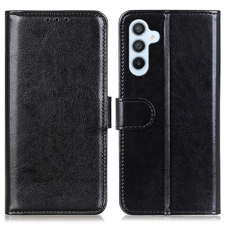 Para Samsung Galaxy A15 4G Case Capa de telefone de couro Textura de cavalo louco Capa de carteira - Preto