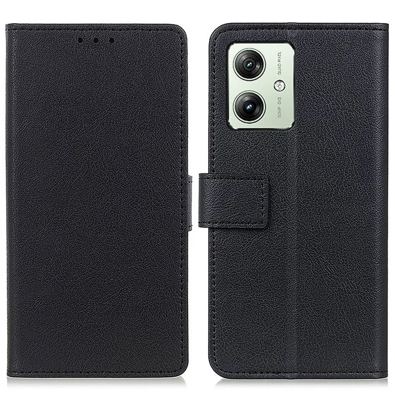 For Motorola Moto G54 5G Leather Case Anti-shock Phone Cover with Wallet Stand - Black