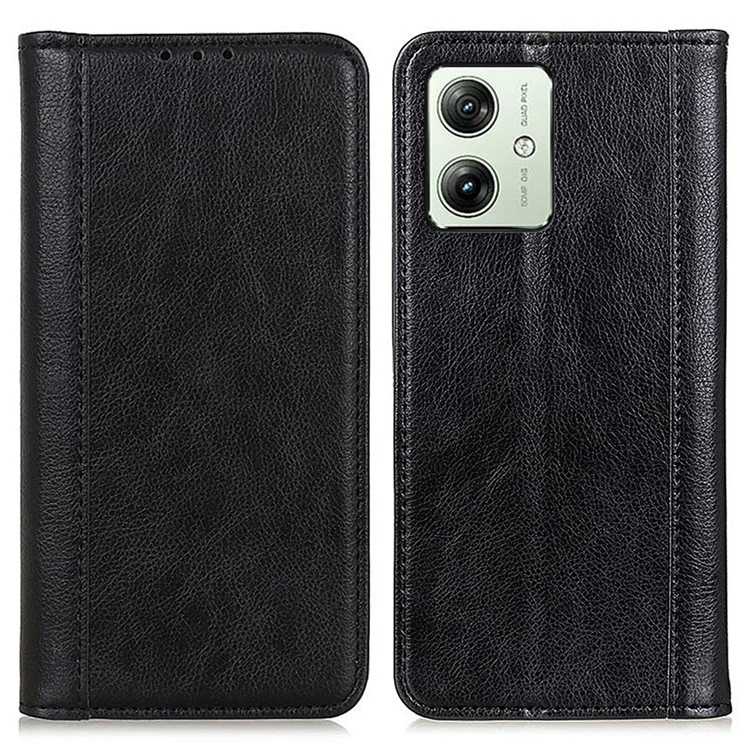 Per Motorola Moto G54 5G Cover Litchi Texture Shockproof Split Leather Phone Case - Nero