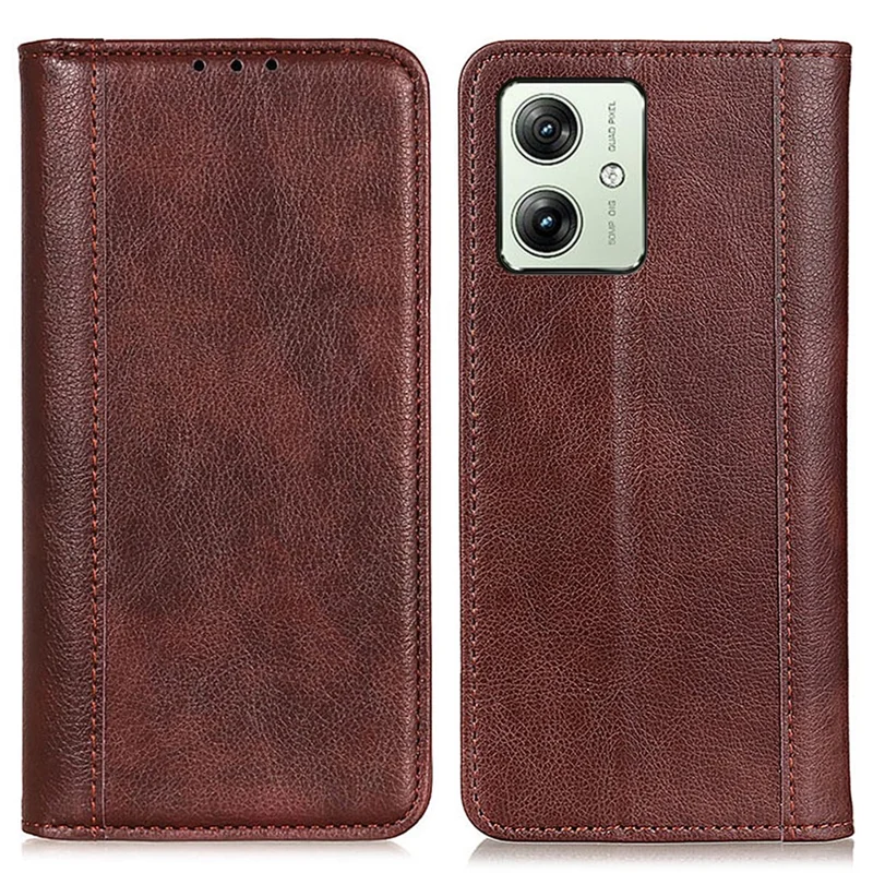 For Motorola Moto G54 5G Cover Litchi Texture Shockproof Split Leather Phone Case - Brown