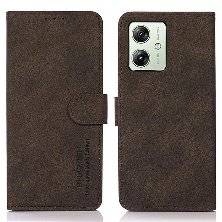 KHAZNEH For Motorola Moto G54 5G Leather Cover Magnetic Clasp Phone Case with Wallet - Brown