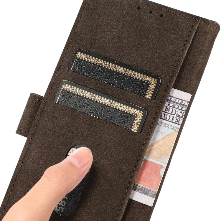 KHAZNEH For Motorola Moto G54 5G Leather Cover Magnetic Clasp Phone Case with Wallet - Brown