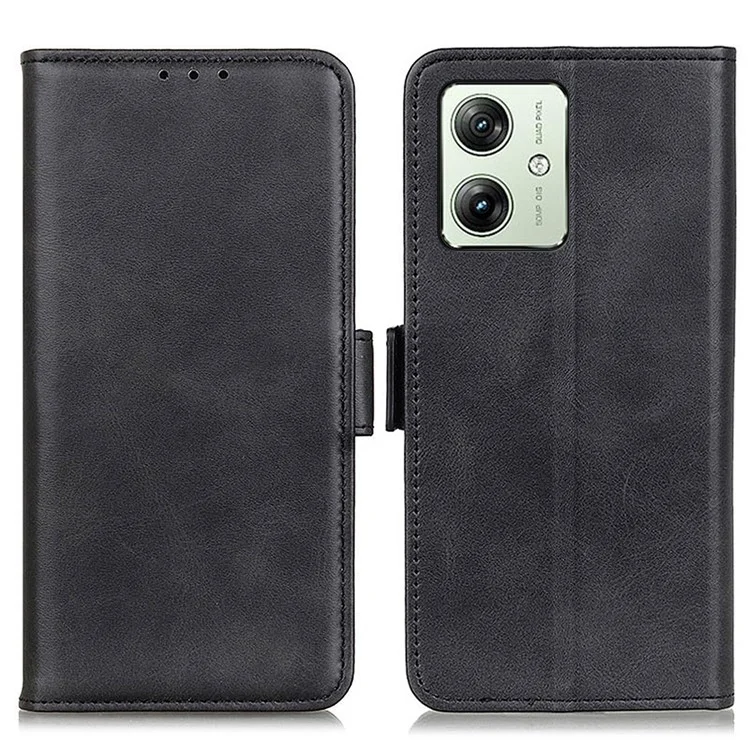 Per Motorola Moto G54 5G Case Cowhide Texture PU Leather Wallet Cellphone Shell - Nero
