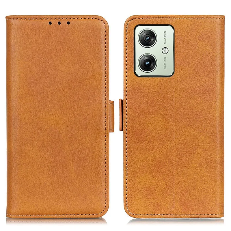 For Motorola Moto G54 5G Case Cowhide Texture PU Leather Wallet Phone Shell - Yellow