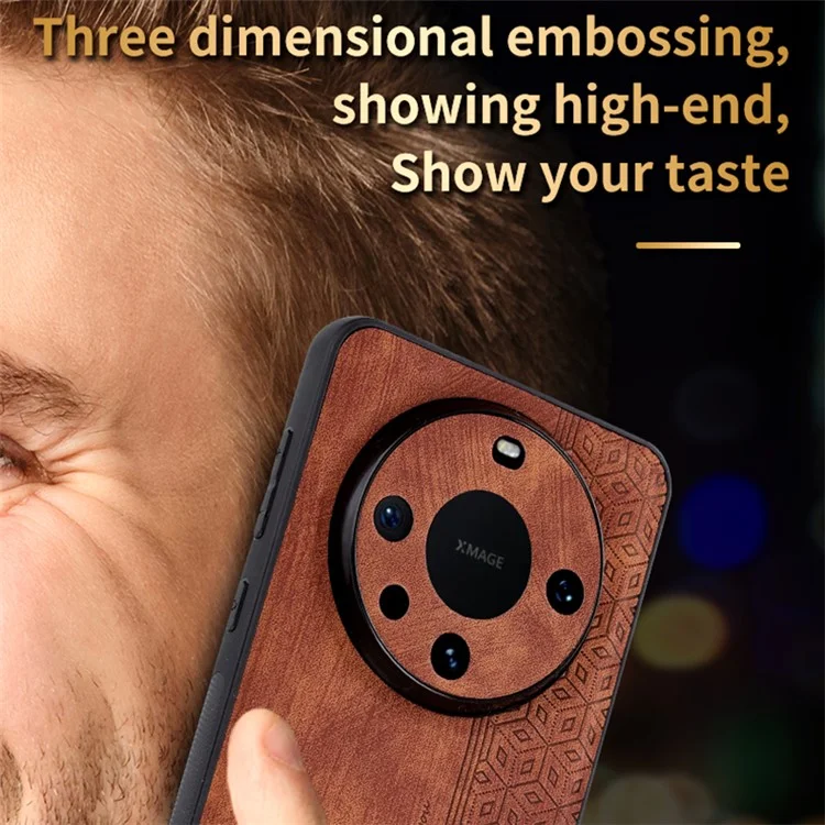 AZNS per Huawei Mate 60 Case Anti-Scratch Phone Shell Imprinted PU Leather+TPU Phone Back Cover - Marrone