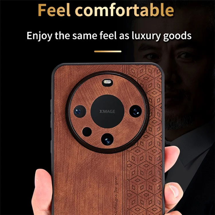 AZNS per Huawei Mate 60 Case Anti-Scratch Phone Shell Imprinted PU Leather+TPU Phone Back Cover - Marrone