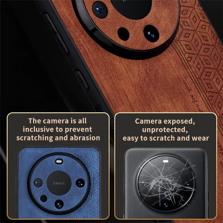 AZNS per Huawei Mate 60 Case Anti-Scratch Phone Shell Imprinted PU Leather+TPU Phone Back Cover - Marrone