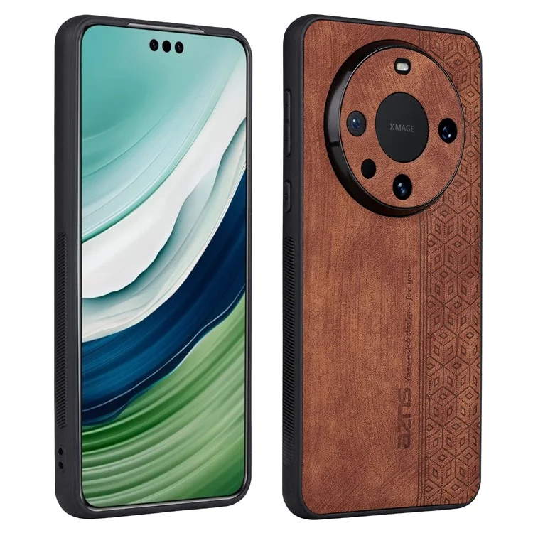 AZNS Para Huawei Mate 60 Pro Case Slim-Fit Imprinted Pattern PU Leather+TPU Phone Shell - Marrom