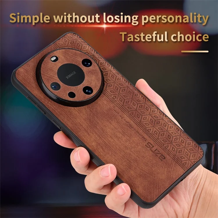 AZNS Para Huawei Mate 60 Pro Case Slim-Fit Imprinted Pattern PU Leather+TPU Phone Shell - Marrom