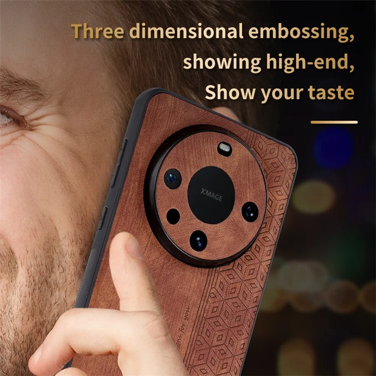 AZNS Para Huawei Mate 60 Pro Case Slim-Fit Imprinted Pattern PU Leather+TPU Phone Shell - Marrom