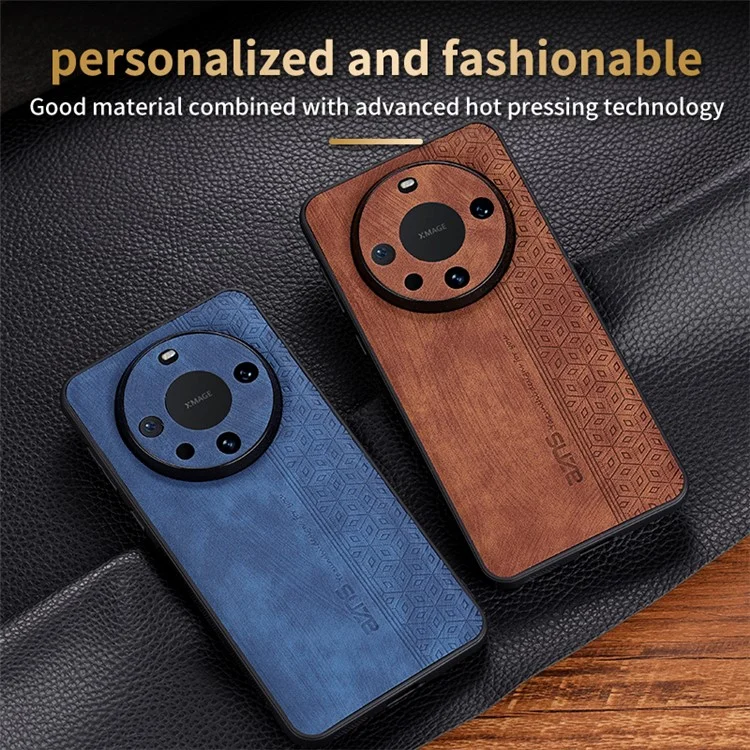 AZNS Para Huawei Mate 60 Pro Case Slim-Fit Imprinted Pattern PU Leather+TPU Phone Shell - Marrom