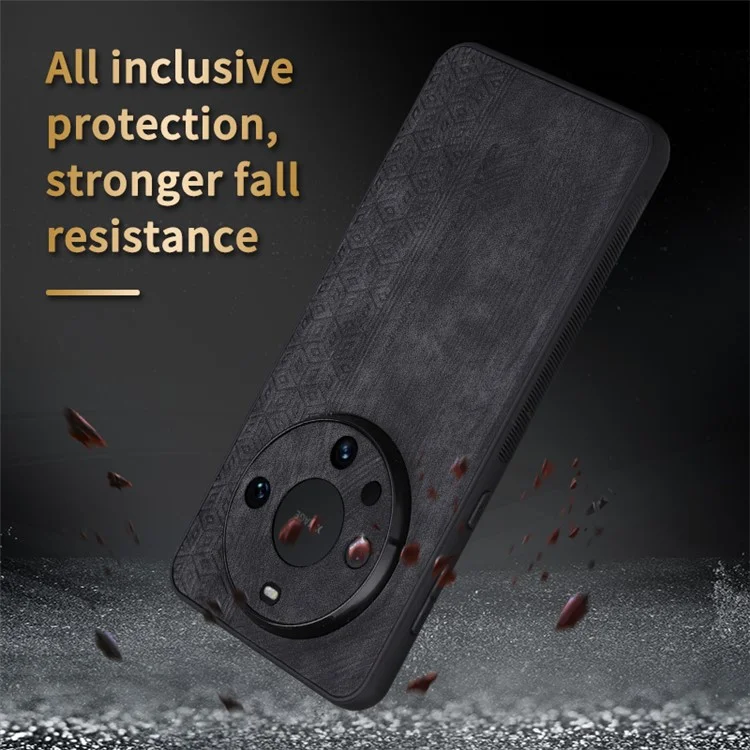 AZNS Para Huawei Mate 60 Pro Case Slim-Fit Imprinted Pattern PU Leather+TPU Phone Shell - Marrom