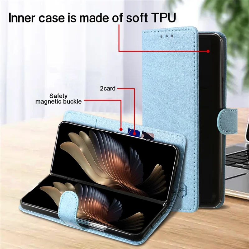 For Samsung Galaxy Z Fold5 5G Case Solid Color Protective Cover PU Leather Wallet Phone Case - Baby Blue