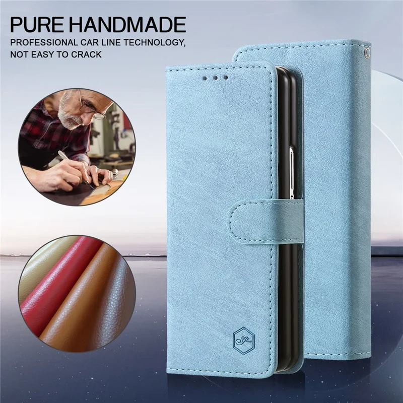 For Samsung Galaxy Z Fold5 5G Case Solid Color Protective Cover PU Leather Wallet Phone Case - Baby Blue