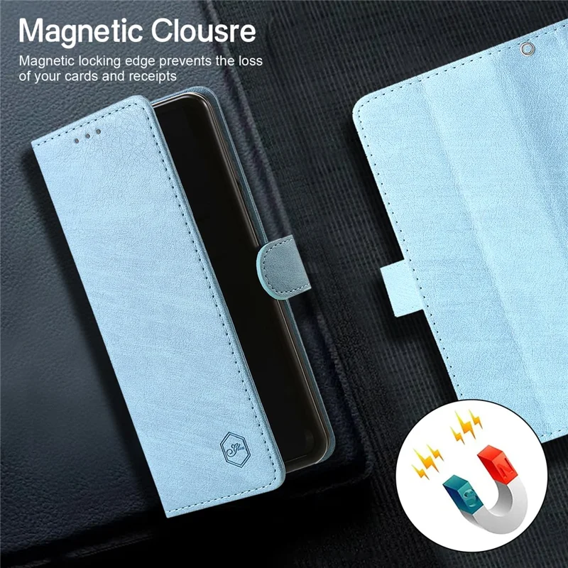 For Samsung Galaxy Z Fold5 5G Case Solid Color Protective Cover PU Leather Wallet Phone Case - Baby Blue